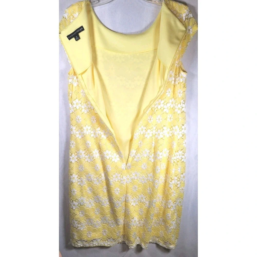 Madison Leigh Womens‎ 10 Classic Yellow Floral Lace Sheath Midi Cap Sleeve Dress